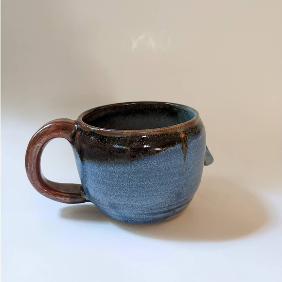 Vintage Anthropomorphic Face Mug, Signed Studio Pottery, Unique Blue Face Mug - Picture 8 of 10